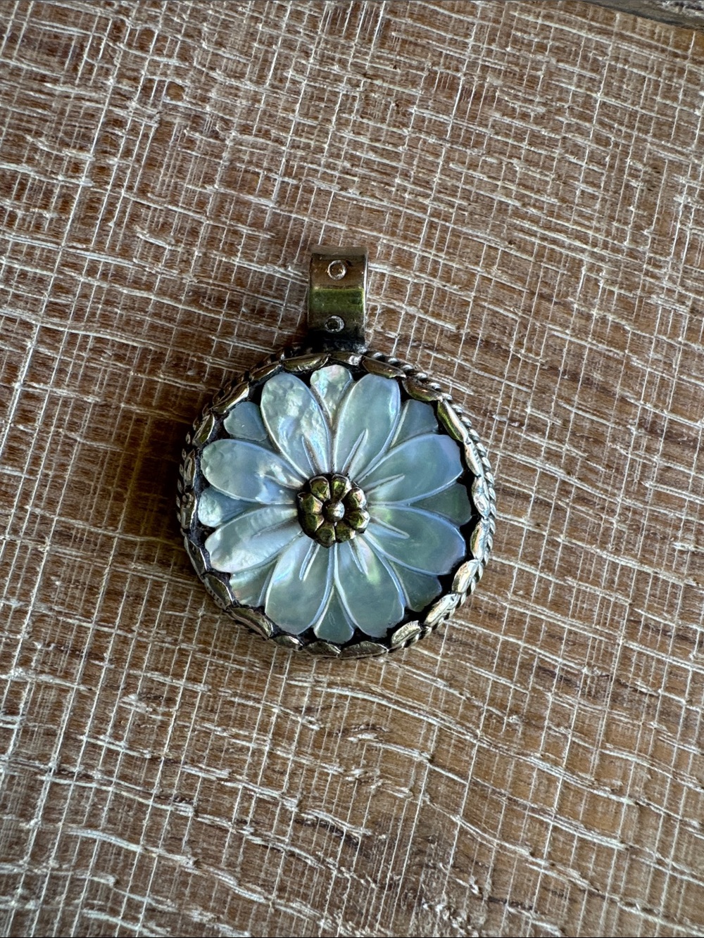 Mother-of-Pearl Floral Pendant Necklace - Tibetan silver pendant